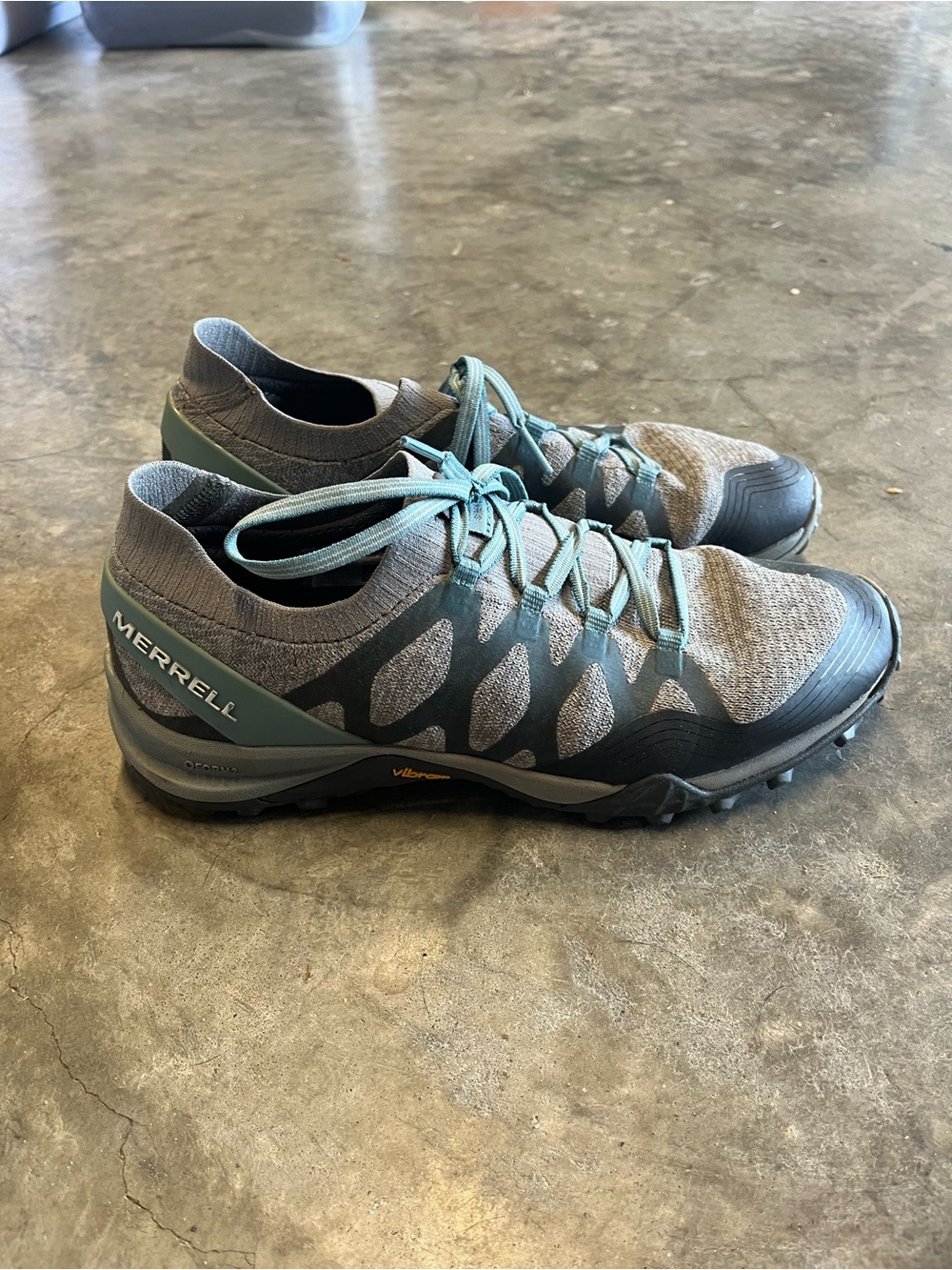 Merrell Gray and Teal Trail Running Shoes